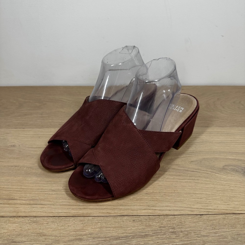 Eileen Fisher Sandals Women 9 Burgundy Leather Block Heel Minimalist Modern